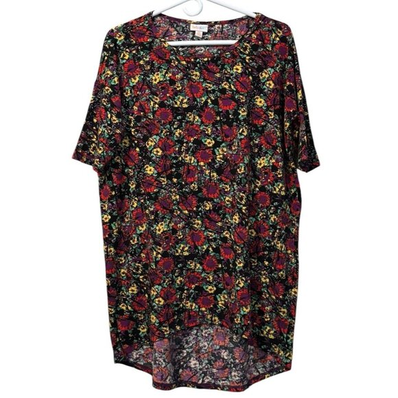 LulaRoe Irma Size XS Dark Floral Print Hi- Low Top Stretch Colorful Loungewear - Picture 1 of 10